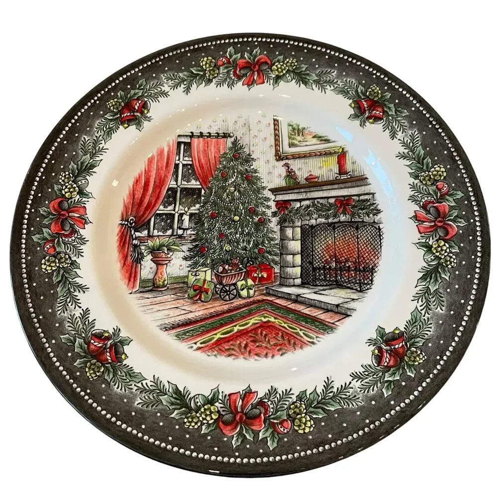 Royal Stafford CHRISTMAS MORNING 11in Dinner Plate Set of 4 Holiday Porcelain